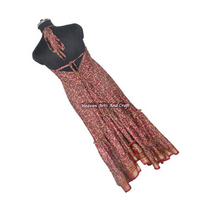Nuevo Vestido Largo Estilo Bohemio Occidental Vintage de Seda Sari para Mujer, Elegante Vestido de Noche sin Mangas para Cena - Product Image 4