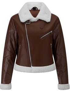 Veste Moto en Similicuir pour Femme, Doublure Sherpa en Fausse Fourrure, Manteau d'Hiver Style Biker, Veste Café Racer, Personnalisation OEM ODM Vente en Gros - Product Image 2