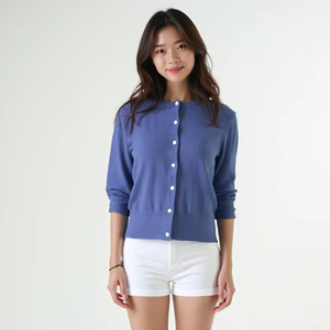 Cardigan décontracté pour femme, col uni, 100% coton, anti-plis, style vintage, tricoté, polyvalent, manches raglan, personnalisable OEM - Product Image 2