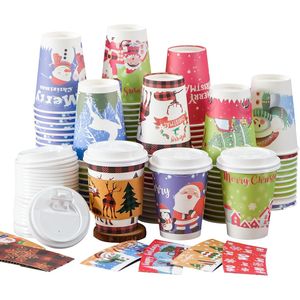 Bicchieri di Carta Natalizi da 12oz con Coperchi per Caffè e Cioccolata Calda, 10 Design, con Manicotti Natalizi - Product Image 3