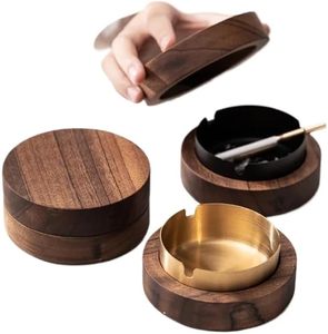 Cenicero Portátil Clásico de Madera de Nogal con Tapa, Diseño a Prueba de Viento, Revestimiento de Acero Inoxidable, Uso Interior/Exterior, Estilo Americano - Product Image 5