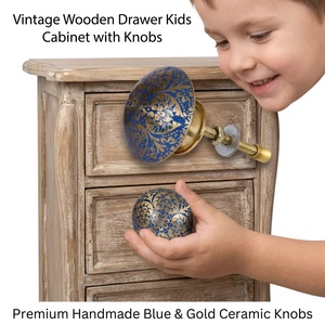 Poignées de meubles rondes en laiton bleu doré à motif floral traditionnel pour commodes et tiroirs de cuisine - Product Image 4