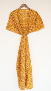 Ethnic Women's Floral Block Print Orange <b>Kaftan</b> Dress Loose Fit 100% Cotton Summer <b>beach</b> wear Holiday Long dress - Product Image 3
