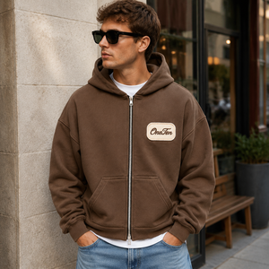 Sweat-shirt en molleton à capuche marron pour homme OneTen, coupe ample, logo brodé, vêtement décontracté pour l'automne - Product Image 6