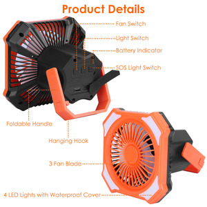 Ventole indossabili portatili USB ricaricabile da campeggio lanterna ventilatore 4 luce 3 modalità vento di emergenza Power Bank telecomando appeso - Product Image 6