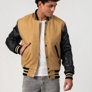 Blouson Bomber Varsity pour Homme en Laine Noire et Cuir, Corps en Laine Premium, Manches en Cuir Véritable, Poignets Côtelés et Boutons Pression, Style Urbain - Product Image 5