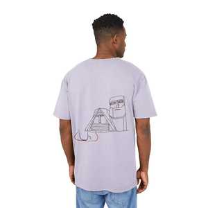 เสื้อยืดแขนสั้นสีเทาสำหรับผู้ชาย พิมพ์ลายโมอายและพีระมิดทรงเรขาคณิต คอกลม ทรงปกติ ผ้าเจอร์ซีย์ลำลอง ผ้าฝ้ายเจอร์ซีย์ทรงพอดีตัว - Product Image 4