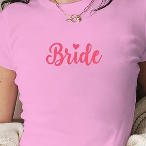 Camiseta de punto corta con estampado de moda para mujer, estilo Y2K, con letras cursivas de novia, corte ajustado - Product Image 2