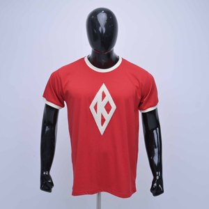 Camiseta Personalizada para Hombre en Gris Claro y Rojo con Diseño de Letras Estampadas en Chenilla, Manga Corta, Corte Regular, Cuello Redondo, Camiseta Moderna de Algodón OEM - Product Image 1
