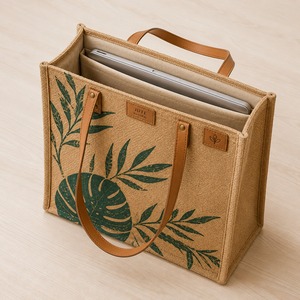 Grand sac fourre-tout en jute avec fermeture éclair et poignée d'épaule, réutilisable pour le shopping, les voyages, les activités de plein air et la plage - Cadeau pour mariages/expositions - Product Image 2