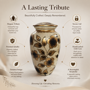 Handcrafted Aluminum Cremation Urn for Human Ashes Floral <b>Memorial</b> <b>Keepsake</b> Secure Lid Elegant Funeral Burial Remembrance - Product Image 5