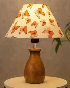 Aqdus Saleem <b>Butterfly</b> Print Modern Fabric <b>Lampshade</b> Table Lamp Wooden Base Decorative Bedside Light Home Decoration (Model - Product Image 2