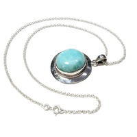 Magnifique pendentif en larimar rond, charmant, en pierre précieuse, chaîne en argent sterling 925, collier pour soirée, pendentif en argent tendance