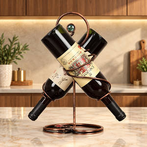Porte-bouteilles à vin en métal noir, support de comptoir en X avec support stable pour bar, cuisine, salle à manger et présentation en magasin - Product Image 5