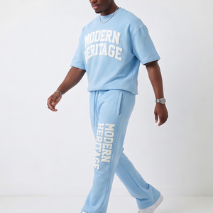 En gros, Ensemble de survêtement pour hommes avec T-shirt oversize et pantalon de survêtement évasé à coupe ample, personnalisable par impression en relief - Product Image 5