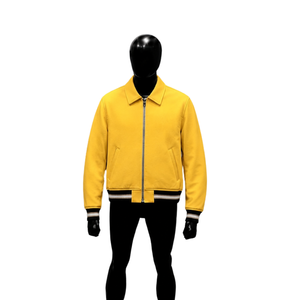 Blouson bomber jaune moderne, couleur unie, fermeture éclair, col rabattu, style décontracté, matière polyester, vêtement d'automne, style streetwear - Product Image 1