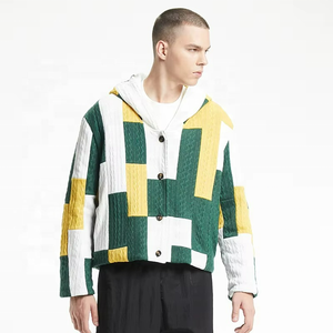 Knitted Velour Waterproof Sweater Hoodie <b>Jacket</b> for <b>Men</b> Yellow and Green Sport Casual Coat Customizable - Product Image 2