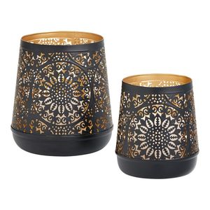 Handcrafted Metal <b>Lantern</b> <b>Candle</b> <b>Holders</b> With Gold Mandala Cutout Design Set Of 2 Home Decoration - Product Image 1