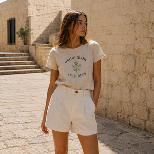 T-shirt personnalisé pour femme en jersey simple 100 % lin, doux, écologique, style Y2K - Product Image 1