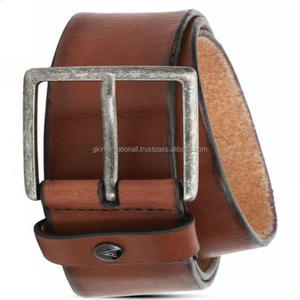 Ceintures en cuir véritable pour hommes, classiques et décontractées, marron, noir, bleu, pour jeans, avec boucle à ardillon en laiton argenté antique, ceintures habillées - Product Image 6