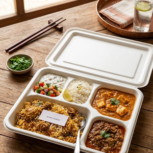 Bandeja Thali Compostable de Bagazo con Compartimentos |   Plato Desechable de Pulpa de Caña de Azúcar para Picnic, Catering, Eventos y Servicio de Alimentos - Product Image 2