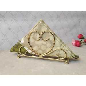 Gold Metal Napkin Holder Heart Shape Curved Frame Upright Tissue Organizer Elegant Kitchen Dining <b>Table</b> Accessory - Product Image 1