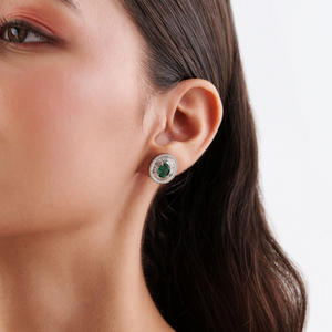 Classic Design Bridesmaid Gift <b>Emerald</b> & Diamond 14K Real White Gold Double Cluster <b>Stud</b> <b>Earrings</b> Wedding Party Wear Jewelry - Product Image 4