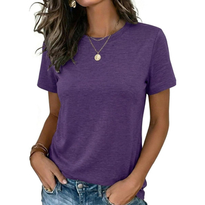 T-shirt pour femme style vintage, col rond, manches courtes, coupe classique, effet délavé, mode décontractée, t-shirt col rond - Product Image 1