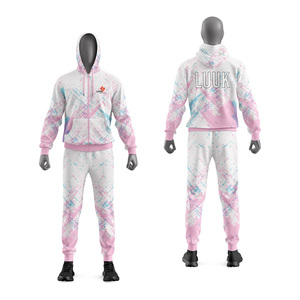Conjunto Deportivo Unisex LUUK con Capucha, Cierre Frontal Completo, Estampado Rosa, Azul y Blanco, Transpirable, Informal, para Primavera - Product Image 3