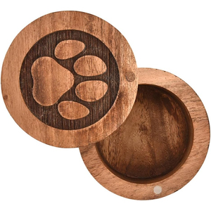 Eco-Friendly Acacia Wood Pet Cremation Urn Round Wooden Memorial Keepsake <b>Box</b> with Carved Paw Print Design For <b>Dog</b> & Cat <b>Ashes</b> - Product Image 1