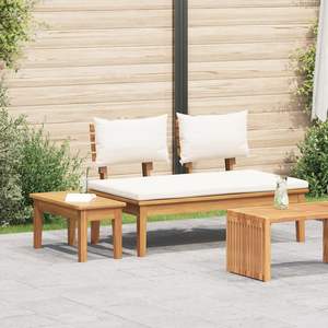 Banc de jardin en teck massif 2 places, couleur crème et marron, pour terrasse - Product Image 1