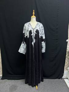 Oferta Especial: Abaya Musulmana de Noche para Fiesta, Estilo Turco y Dubái, con Cuentas y Lentejuelas Florales, Manga Larga, Antiarrugas, Largo hasta el Suelo, Cuello en V - Product Image 5