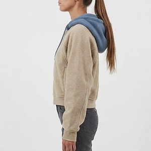 Sudadera con Capucha Personalizada para Mujer, de Forro Polar, Color Sólido, Manga Larga, Cierre Frontal con Cremallera, Logotipo, Estilo Casual, para Otoño, Corte Corto - Product Image 2