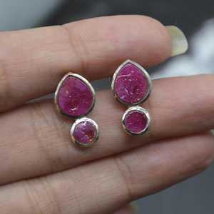 Rough Ruby 925 Sterling Silver Stud <b>Earring</b> Customized Natural Gemstone <b>Vintage</b> Wedding Engagement Gift Stylish <b>Earrings</b> - Product Image 4