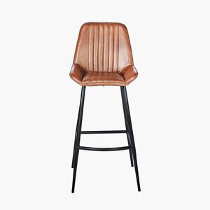 Silla de Bar Retro de Cuero Marrón y Hierro de Estilo Indio Contemporáneo Premium, Solución de Asiento para Hogares, Hoteles y Espacios de Gastronomía Fina - Product Image 6