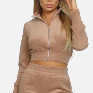 Survêtement léger à fermeture éclair avec doublure intérieure douce, haut court à fermeture éclair moderne, survêtement pour femme - Product Image 5