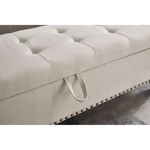 Panca letto ottomana da 59 pollici con contenitore in tessuto beige, mobile per camera da letto - Product Image 4