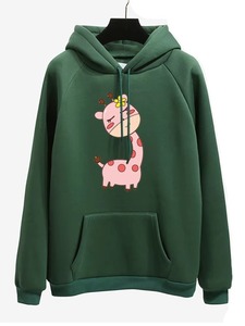 Sweat-shirt à capuche personnalisé pour femme, imprimé girafe mignonne, en molleton de coton, avec poche kangourou, vente en gros OEM - Product Image 2