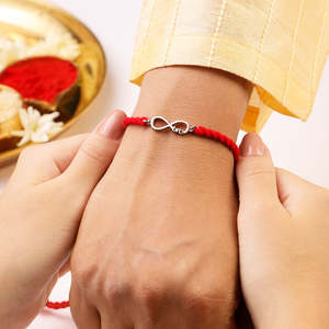 Eternal Bond Rhodium Plated Rakhi <b>Bracelet</b> for Brother with CZ <b>Stone</b> Handmade Bulk Product HINDUISM - Product Image 3