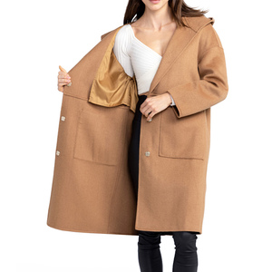 Manteau trench mi-long en laine pour femme, à capuche, à bouton unique, couleur unie, chaud, décontracté, pour l'hiver, avec poches, manches longues - Product Image 6