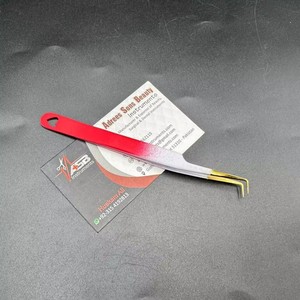 Pinces à cils professionnelles japonaises en acier inoxydable, droites et en forme de L, pinces à cils rouge et blanc ombré, logo personnalisé - Product Image 6