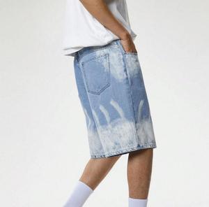 Men's <b>Light</b> Wash Denim Shorts High Waist Straight Leg Bleach Stone Wash Dip Dye Casual Summer Cotton Woven Fabric Breathable - Product Image 2