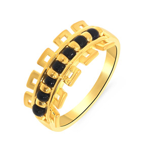 Bague géométrique Midnight Orbit en émail noir et or pour femme, bague de créateur moderne, collection de bijoux de luxe contemporaine - Product Image 1