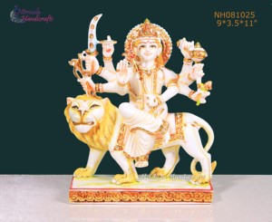 Nirmala Handicrafts - Estatua de la Diosa Durga con León, Hecha a Mano con Polvo de Mármol |   Templo de Resina Pintado a Mano para Mesa de Diwali - Product Image 1