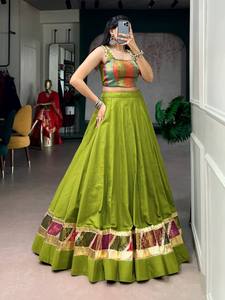 Traje de Baile Indio Garba, Lehenga Choli de Algodón con Bordado Pesado y Espejos, Vestido Navratri Dandiya, Proveedor al por Mayor - Product Image 2