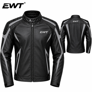 Veste de moto slim pour homme EWT en cuir synthétique PU, avec blocs de couleur, patchwork, fermeture éclair, col montant, finition 360g - Product Image 5
