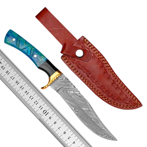 Cuchillo de caza y desollado de hoja fija de acero inoxidable de Damasco recto hecho a mano con funda de cuero para supervivencia al aire libre y camping, logotipo OEM, alta calidad - Product Image 4