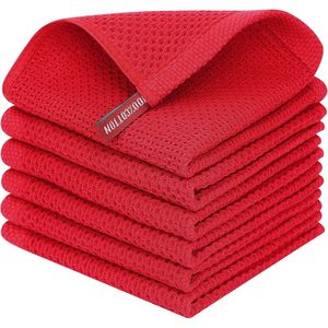 Panni da Cucina in Cotone 100% a Nido d'Ape Ultra Morbidi e Assorbenti ad Asciugatura Rapida 30x30 cm Confezione da 6 Asciugamani Rossi - Product Image 1