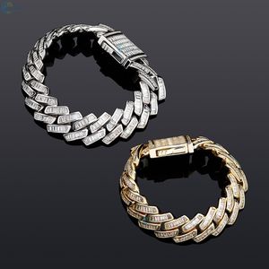 Pulsera de Lujo con Diamantes Cultivados en Laboratorio, Estilo Cubano, Totalmente Cubierta de Diamantes VVS1, Corte Baguette, Chapada en Oro, Pulsera Hip Hop Bling - Product Image 1