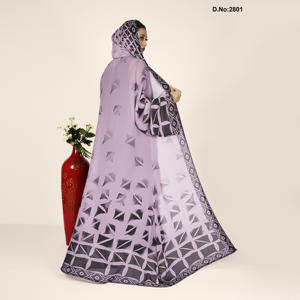 Elegant Chiffon Abaya Style <b>Shrug</b> <b>for</b> Modest Wear, Flowing Silhouette, Printed Design, Lightweight Fabric, Graceful Evening Look - Product Image 4